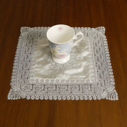 Luxury Velvet Embroidered Table Placemat – Silver Grey (Set of 2)