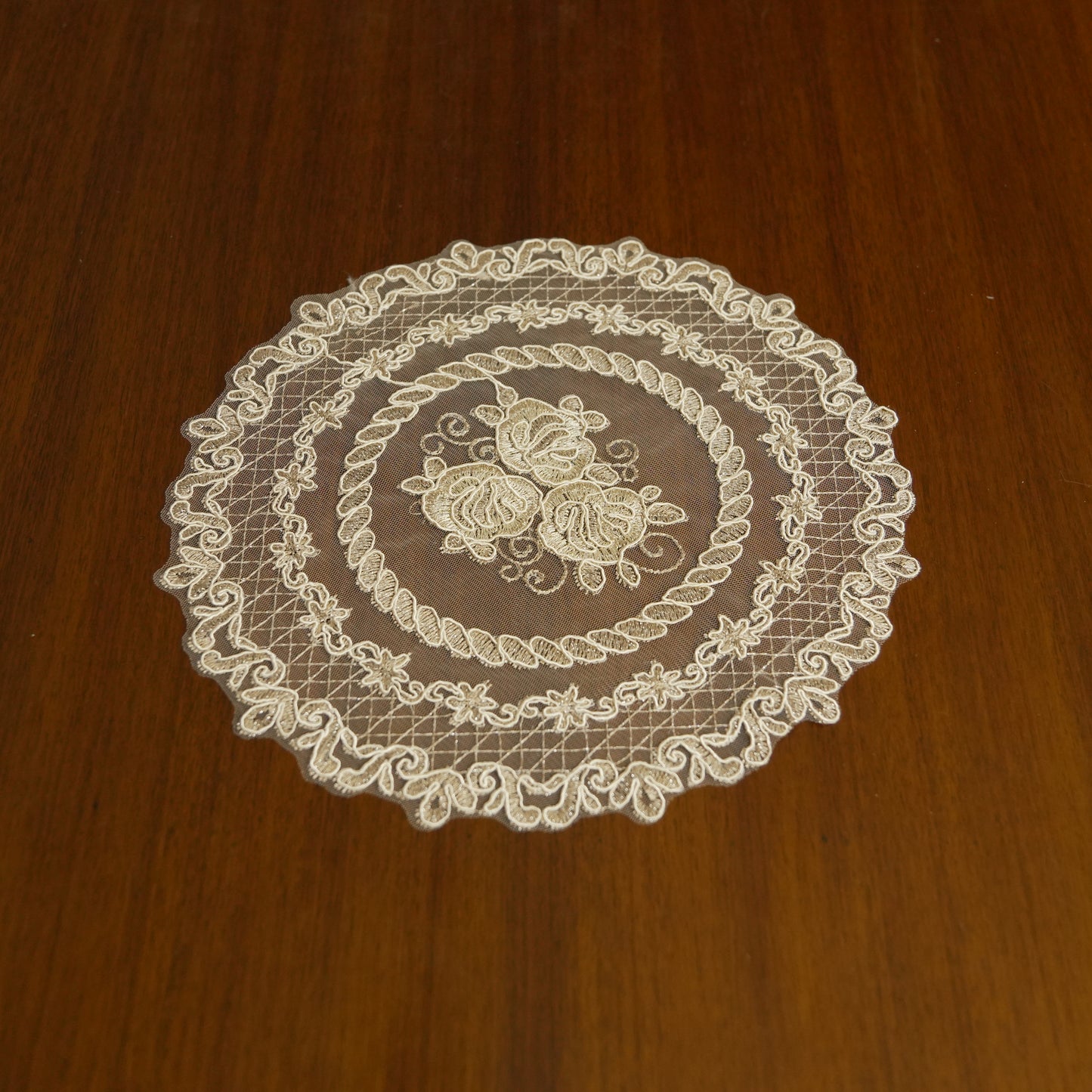 Vintage Embroidered Round Lace Table Mat – Ivory (Set of 2)