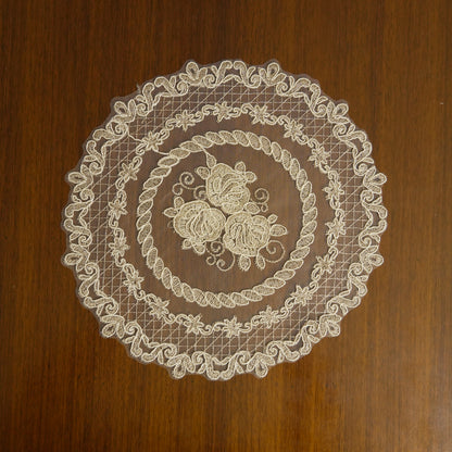 Vintage Embroidered Round Lace Table Mat – Ivory (Set of 2)