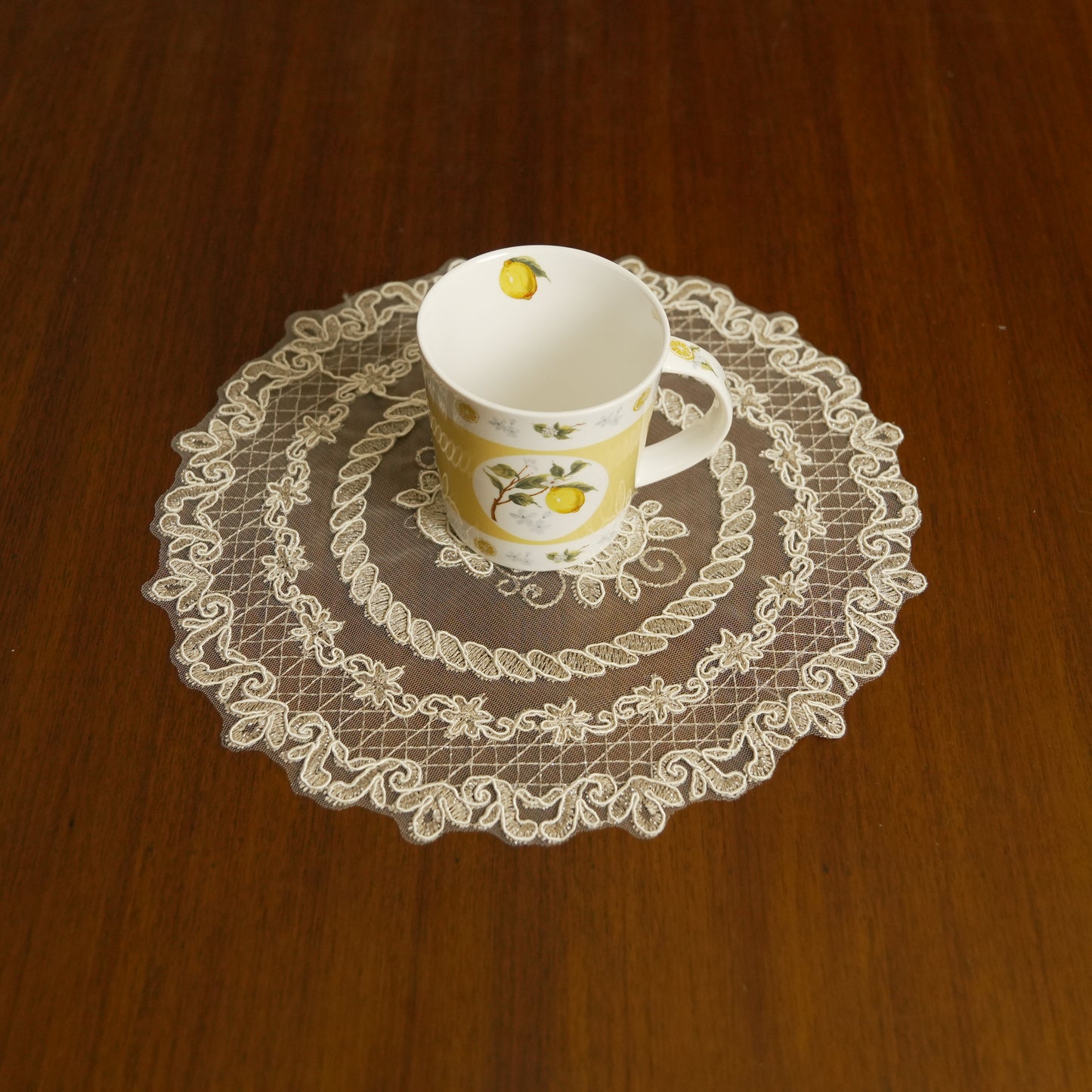 Vintage Embroidered Round Lace Table Mat – Ivory (Set of 2)