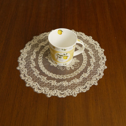Vintage Embroidered Round Lace Table Mat – Ivory (Set of 2)
