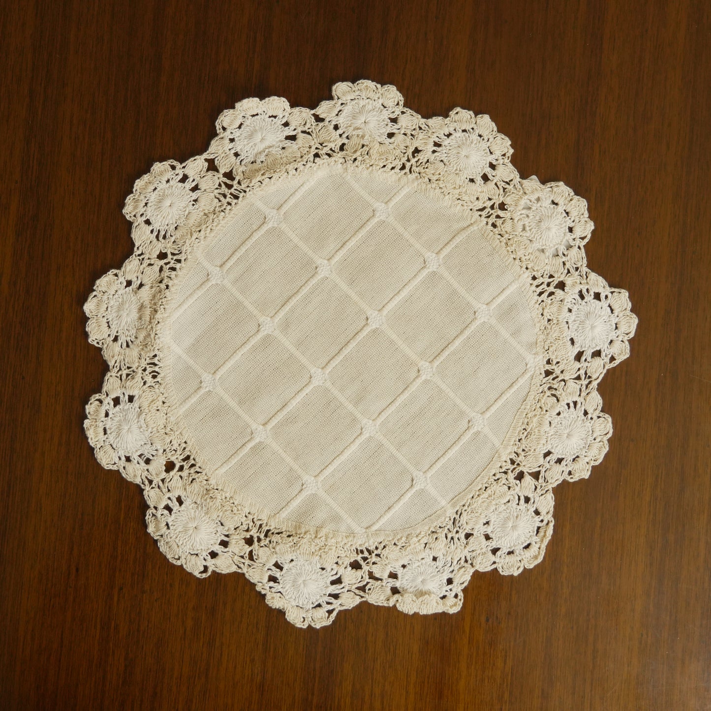 Handcrafted Crochet Lace Round Table Mat – Natural Beige (Set of 2)