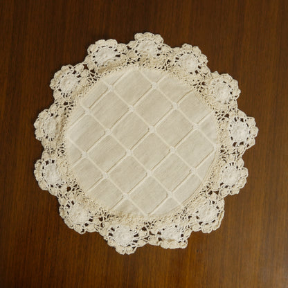 Handcrafted Crochet Lace Round Table Mat – Natural Beige (Set of 2)