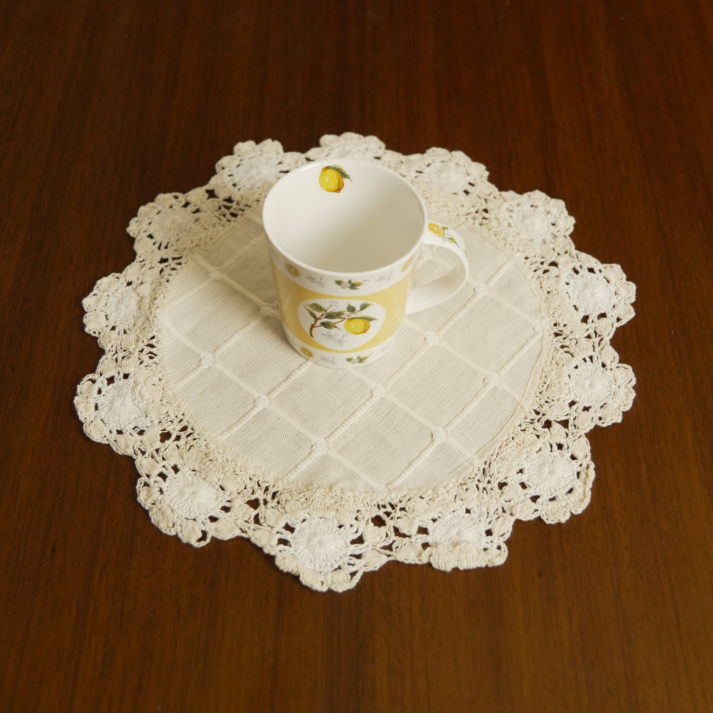 Handcrafted Crochet Lace Round Table Mat – Natural Beige (Set of 2)
