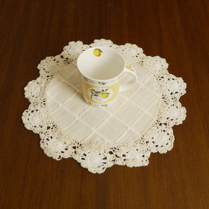 Handcrafted Crochet Lace Round Table Mat – Natural Beige (Set of 2)