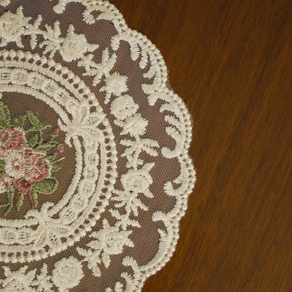 Premium Beige Floral Embroidered Lace Decorative Accent Mat (Set of 4)
