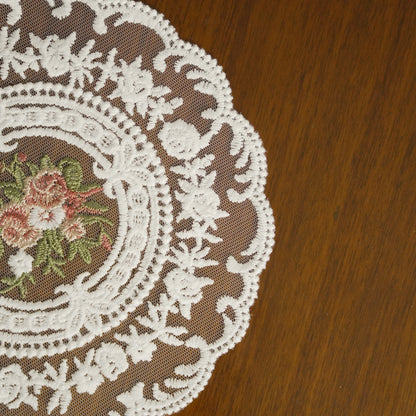 Premium White Floral Embroidered Lace Decorative Accent Mat (Set of 4)