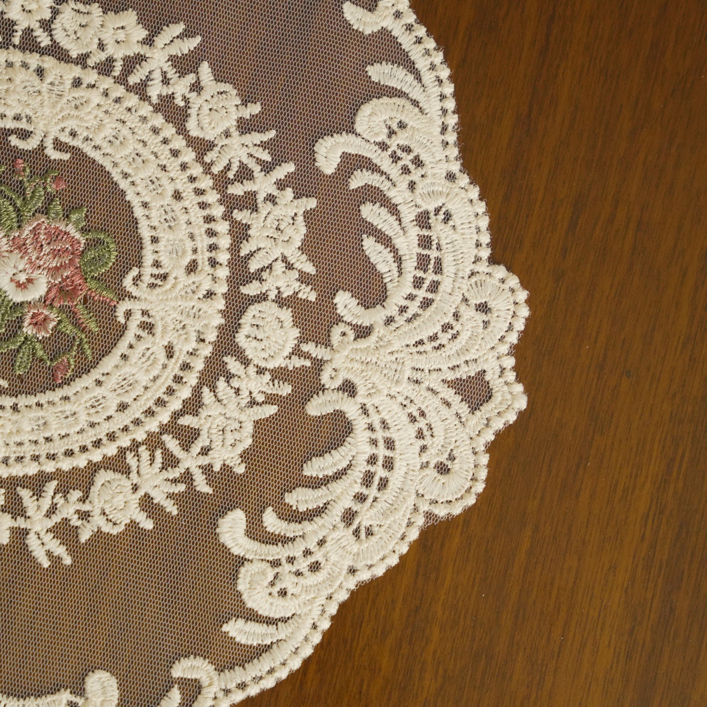 Vintage Floral Embroidered Lace Table Doily – Beige Decorative Centerpiece Mat (Set of 2)