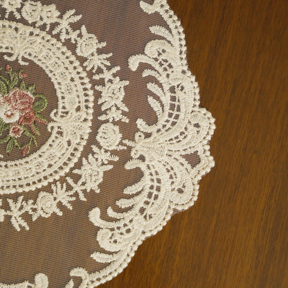Vintage Floral Embroidered Lace Table Doily – Beige Decorative Centerpiece Mat (Set of 2)