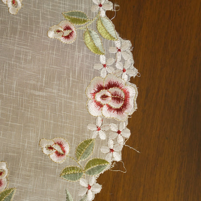 Rose Embroidered Round Lace Table Mat – Ivory & Burgundy (Set of 2)