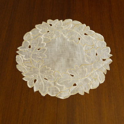 Leaf Embroidered Round Lace Table Mat – Beige (Set of 4)