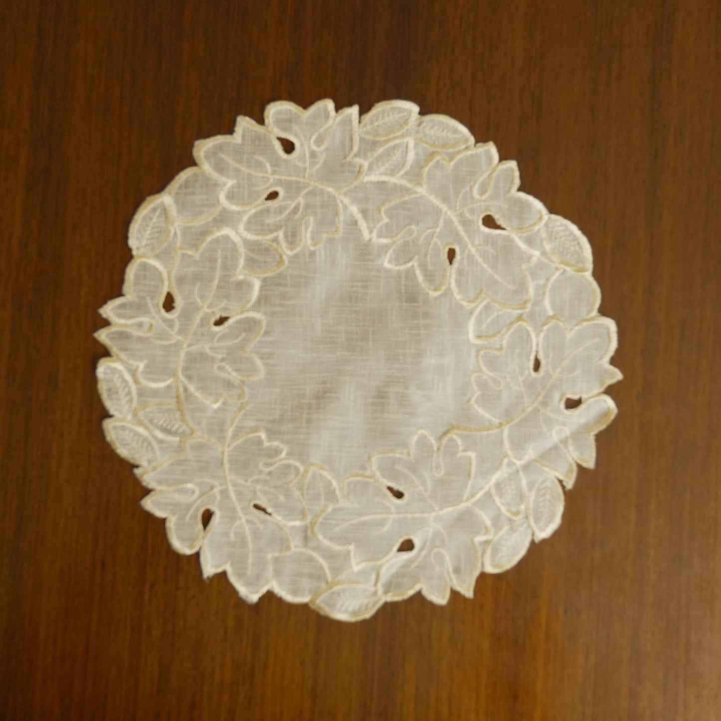 Leaf Embroidered Round Lace Table Mat – Beige (Set of 4)
