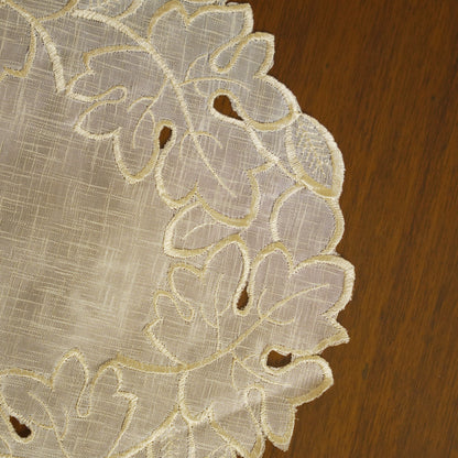Leaf Embroidered Round Lace Table Mat – Beige (Set of 4)