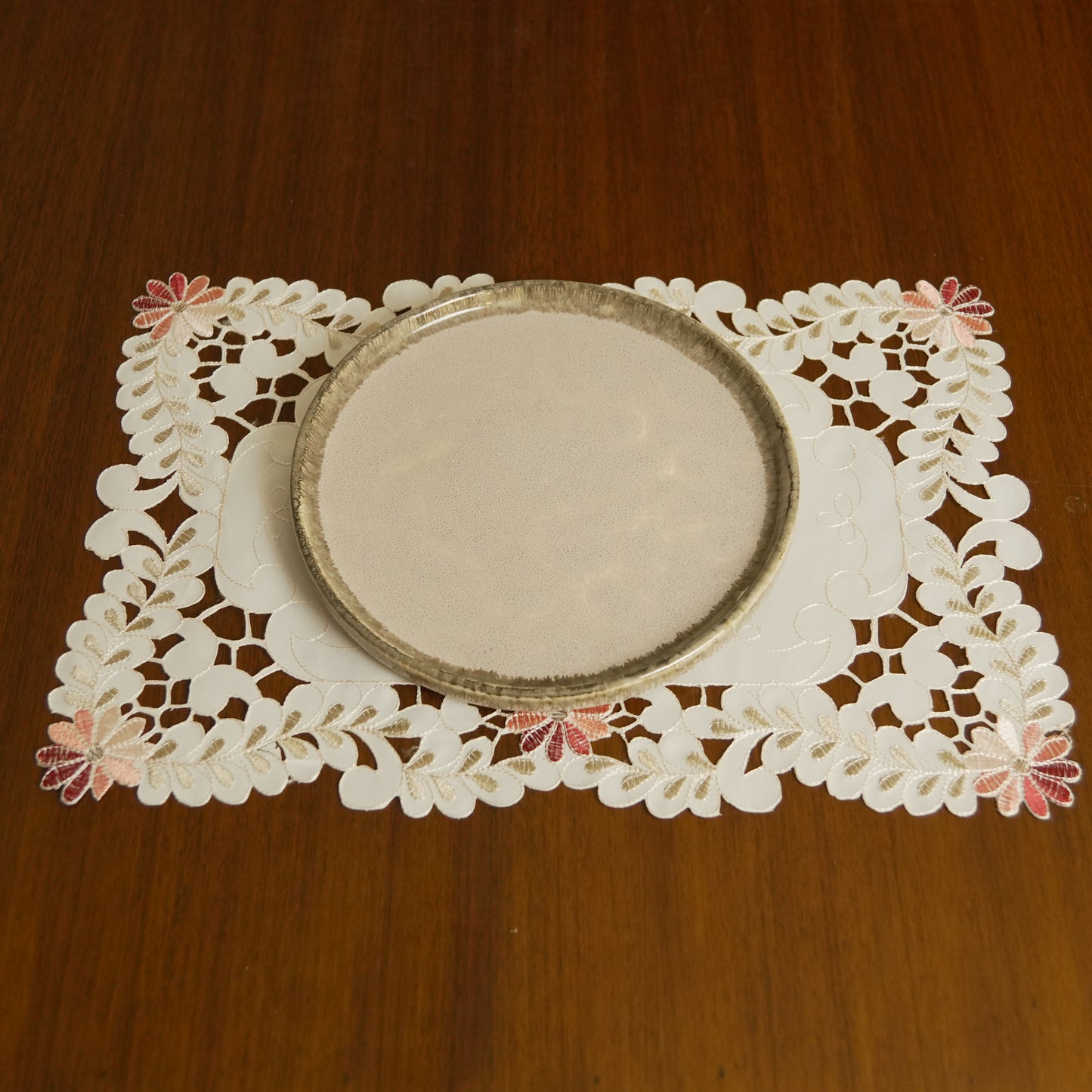 Floral Embroidered Lace Table Placemat – Ivory & Blush (Set of 2)