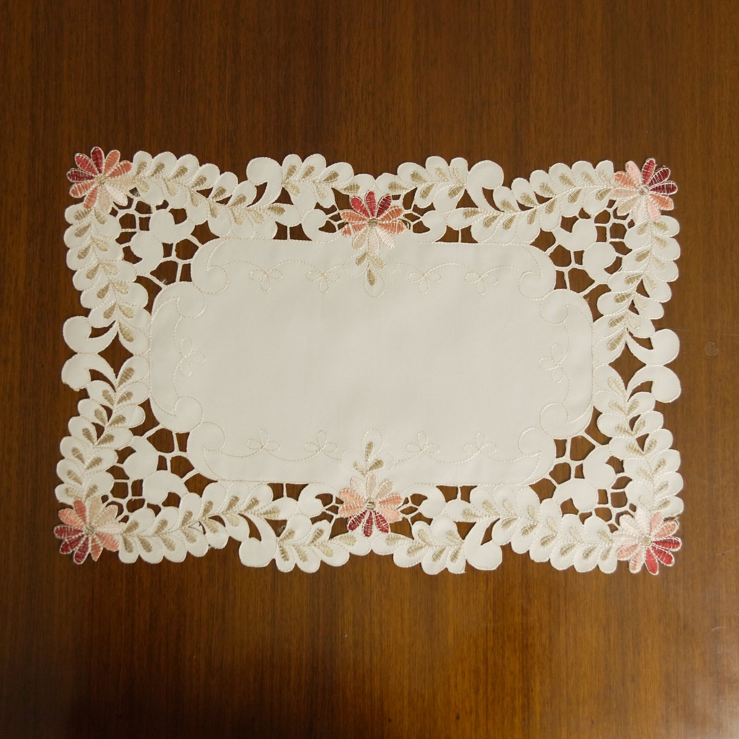 Floral Embroidered Lace Table Placemat – Ivory & Blush (Set of 2)