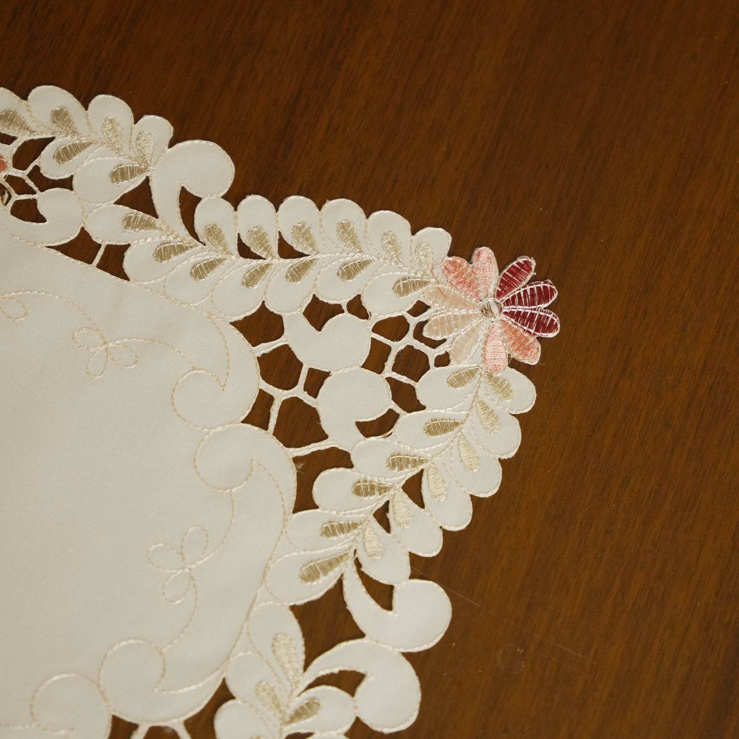 Floral Embroidered Lace Table Placemat – Ivory & Blush (Set of 2)