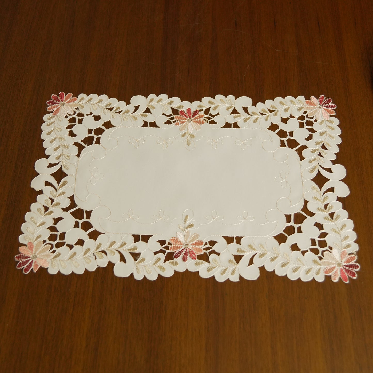 Floral Embroidered Lace Table Placemat – Ivory & Blush (Set of 2)