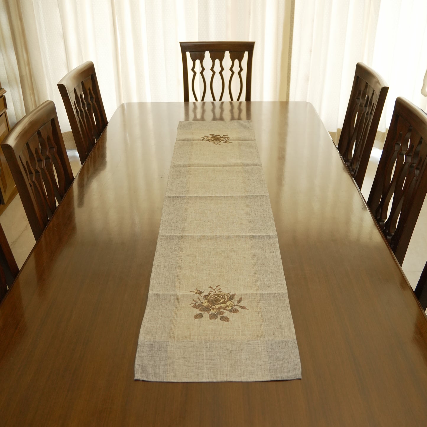 Rustic Linen Embroidered Table Runner