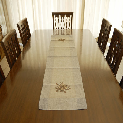 Rustic Linen Embroidered Table Runner