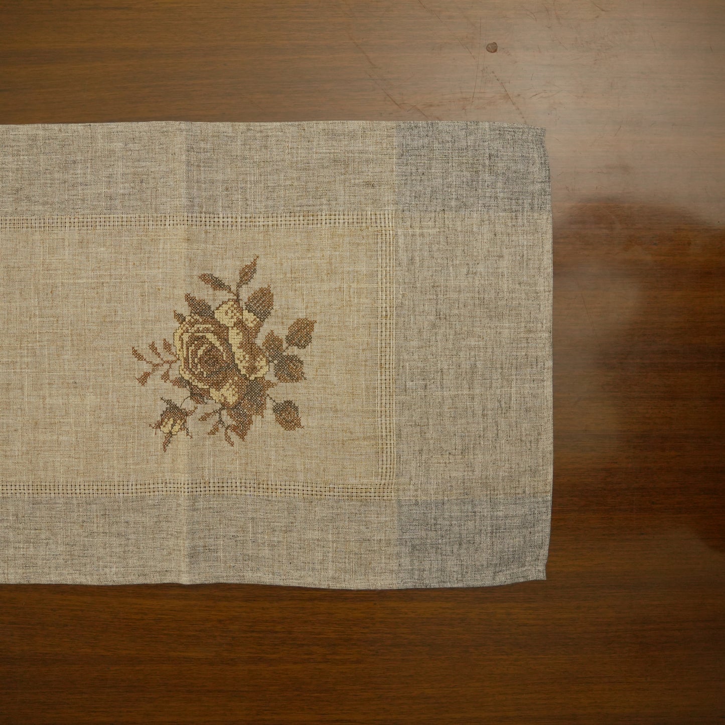 Rustic Linen Embroidered Table Runner