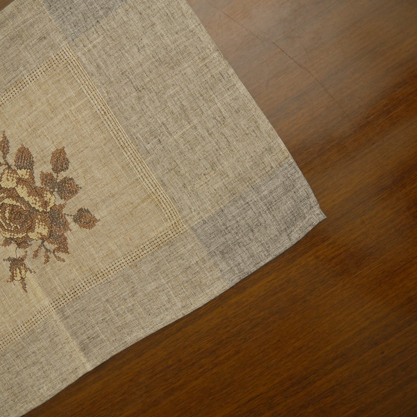 Rustic Linen Embroidered Table Runner