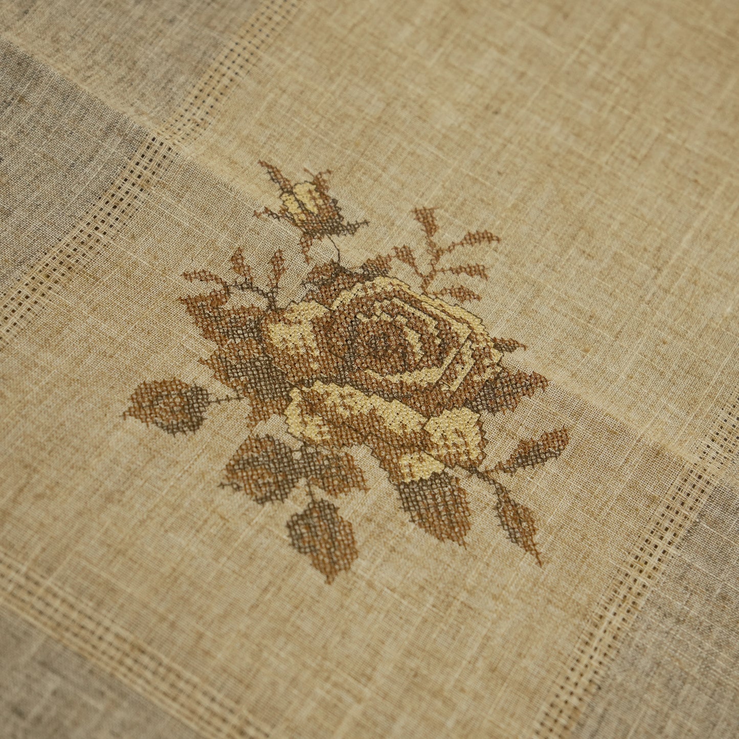 Rustic Linen Embroidered Table Runner