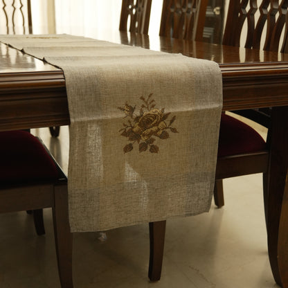 Rustic Linen Embroidered Table Runner