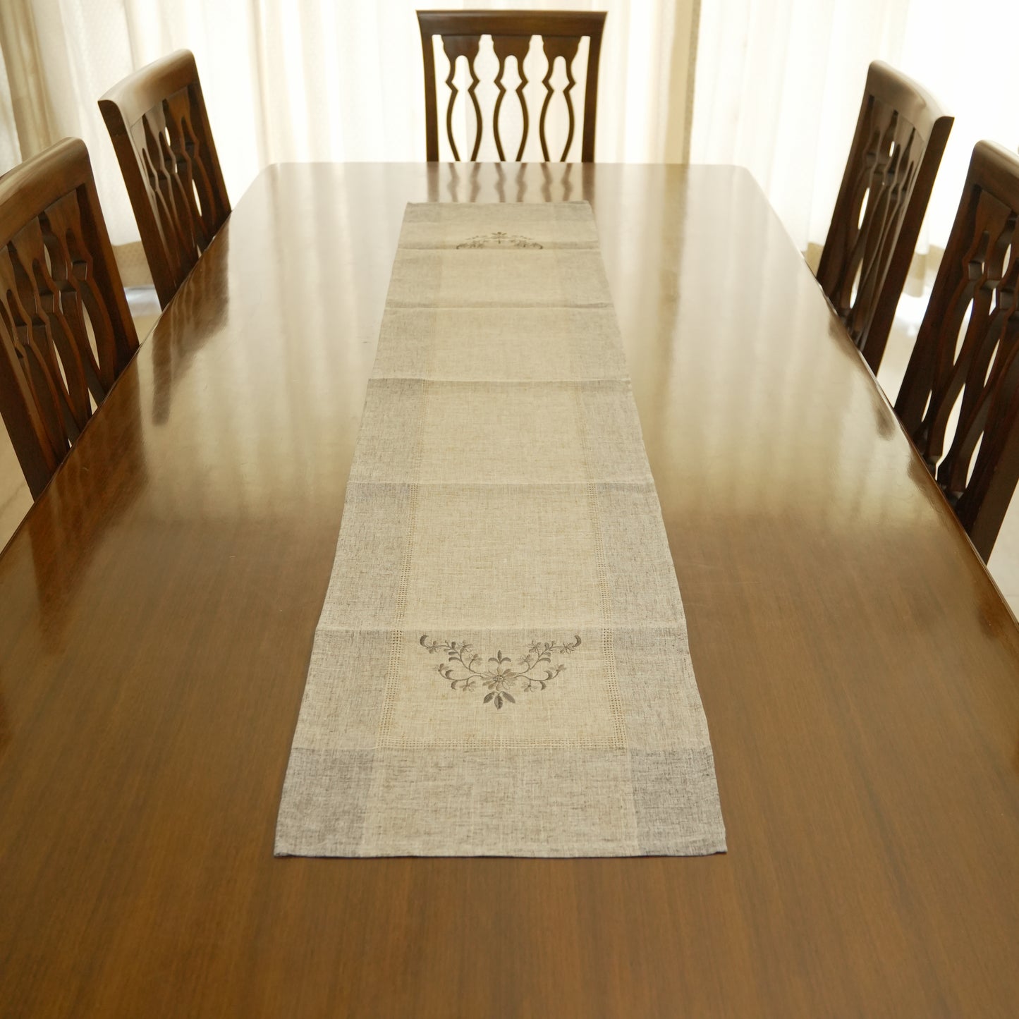 Natural Linen Embroidered Table Runner