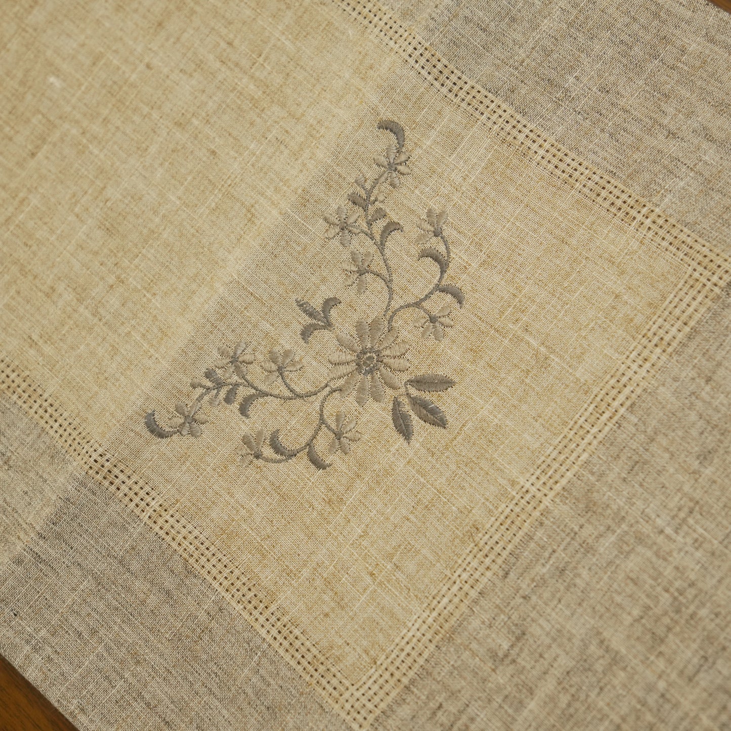 Natural Linen Embroidered Table Runner