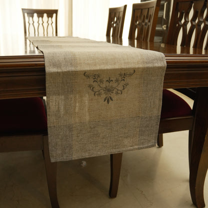 Natural Linen Embroidered Table Runner