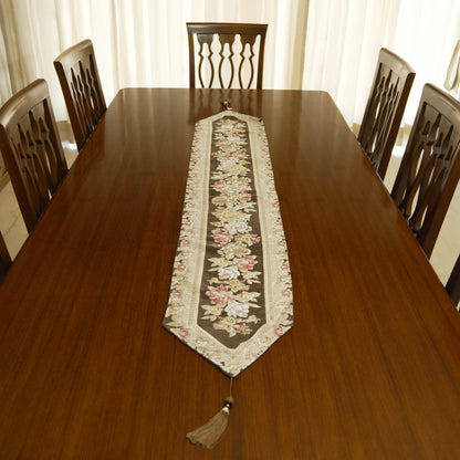 Vintage Rose Dining Table Runner With Tassels