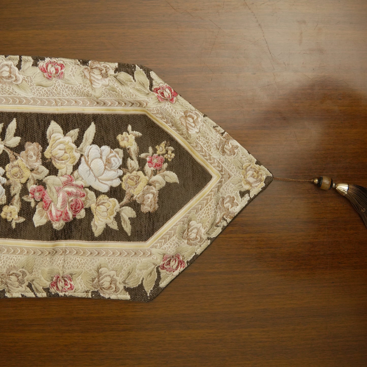 Vintage Rose Dining Table Runner With Tassels