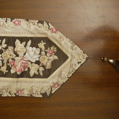 Vintage Rose Dining Table Runner With Tassels