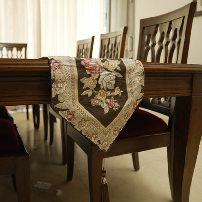 Vintage Rose Dining Table Runner With Tassels