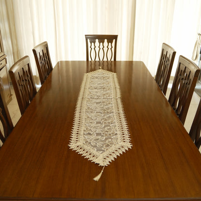 Embroidered Sheer Dining Table Runner with Tassels