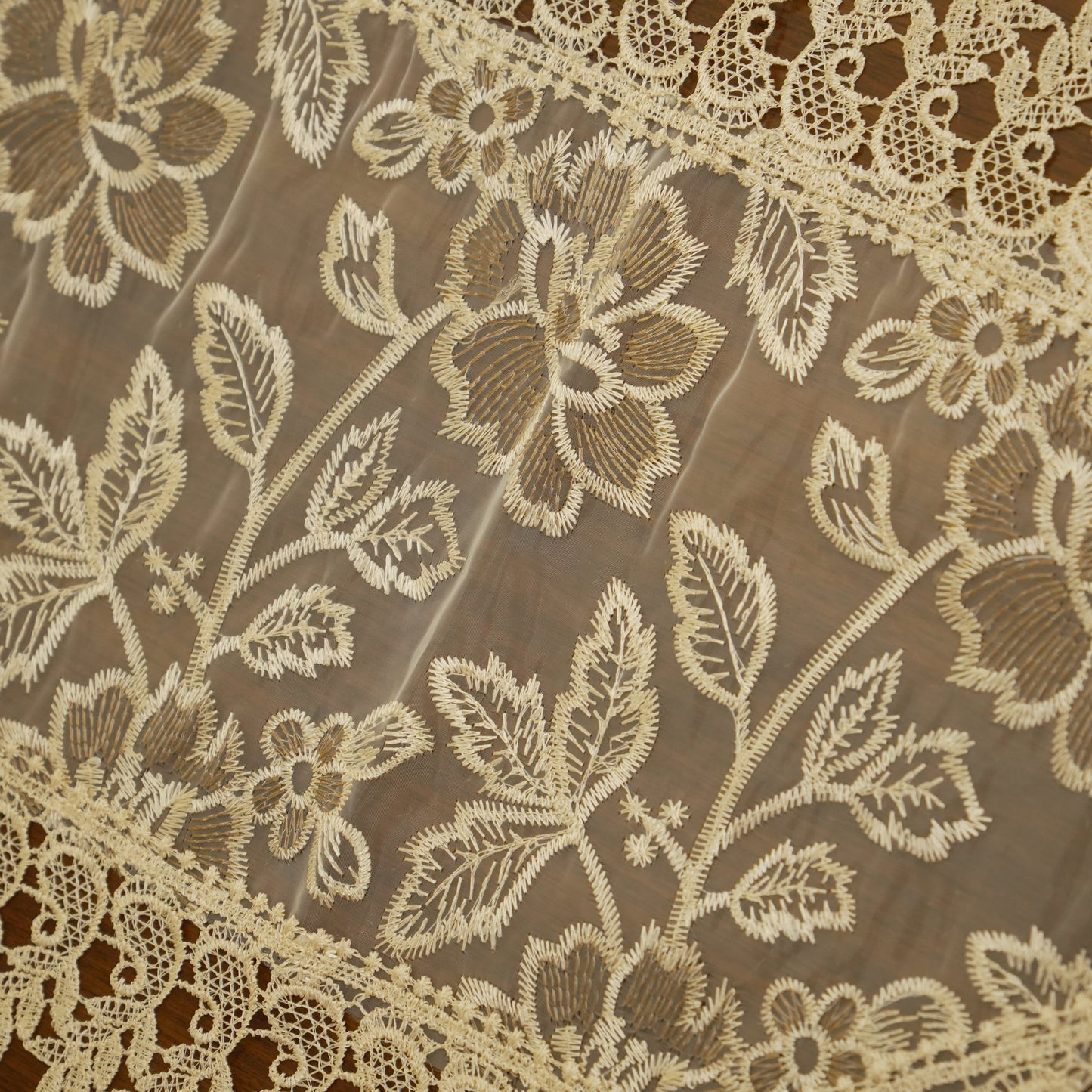 Embroidered Sheer Dining Table Runner with Tassels