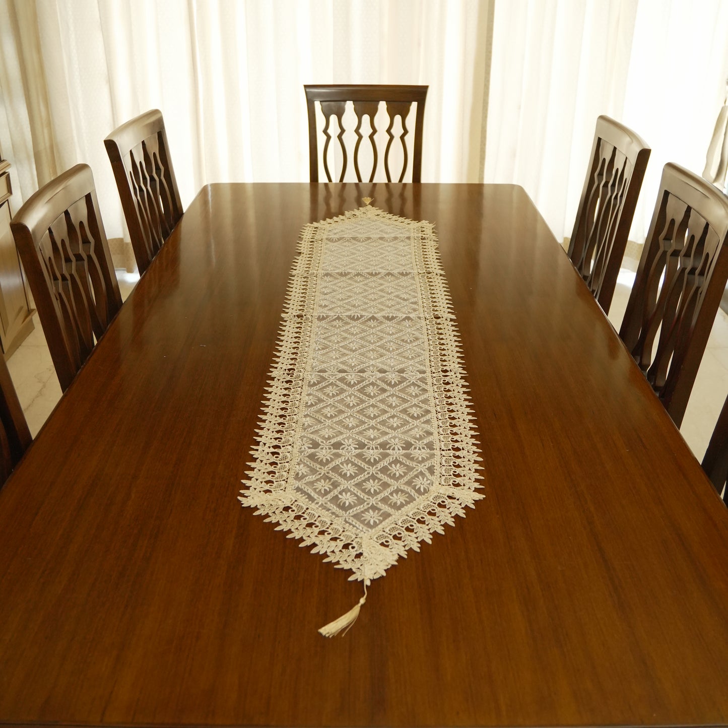 Premium Geometric Lace Table Runner with Tassels