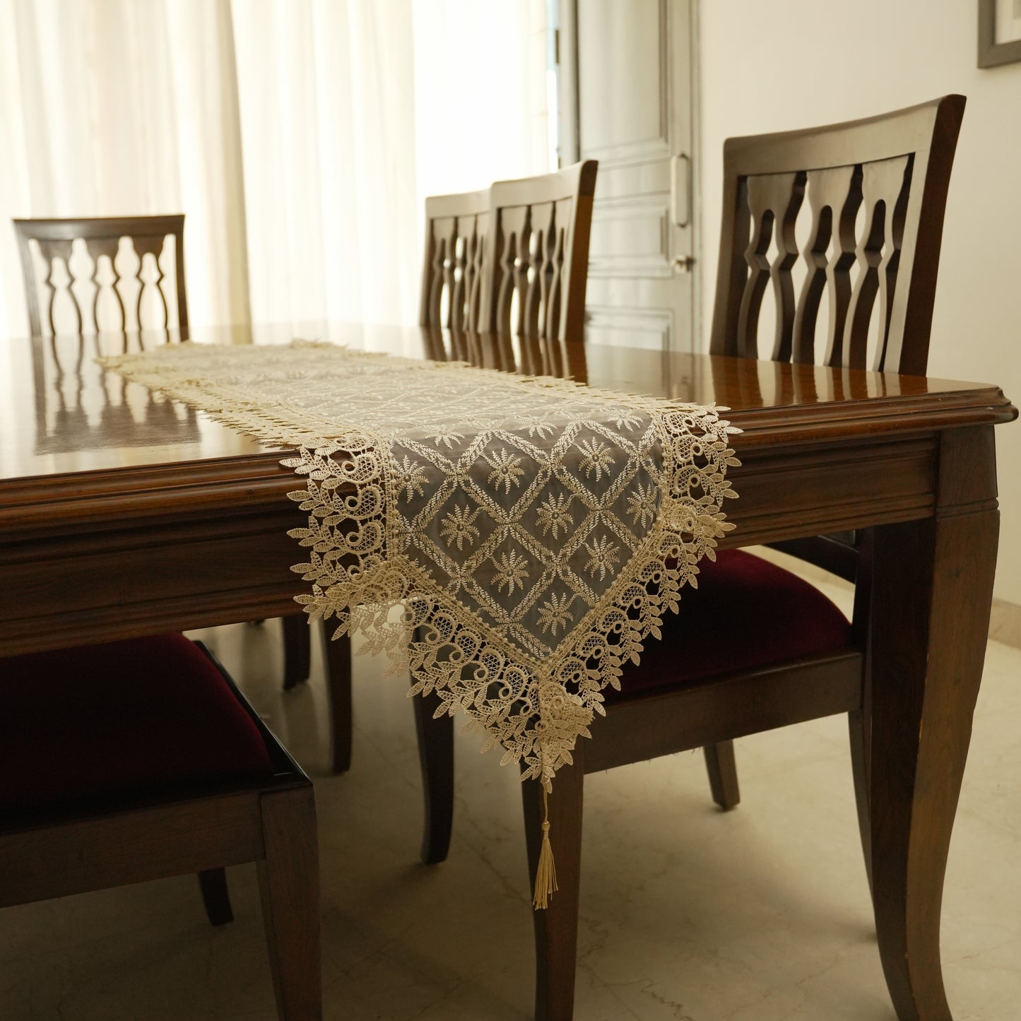 Premium Geometric Lace Table Runner with Tassels