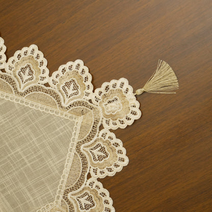 Elegant Lace Table Runner with Scalloped Border & Tassels