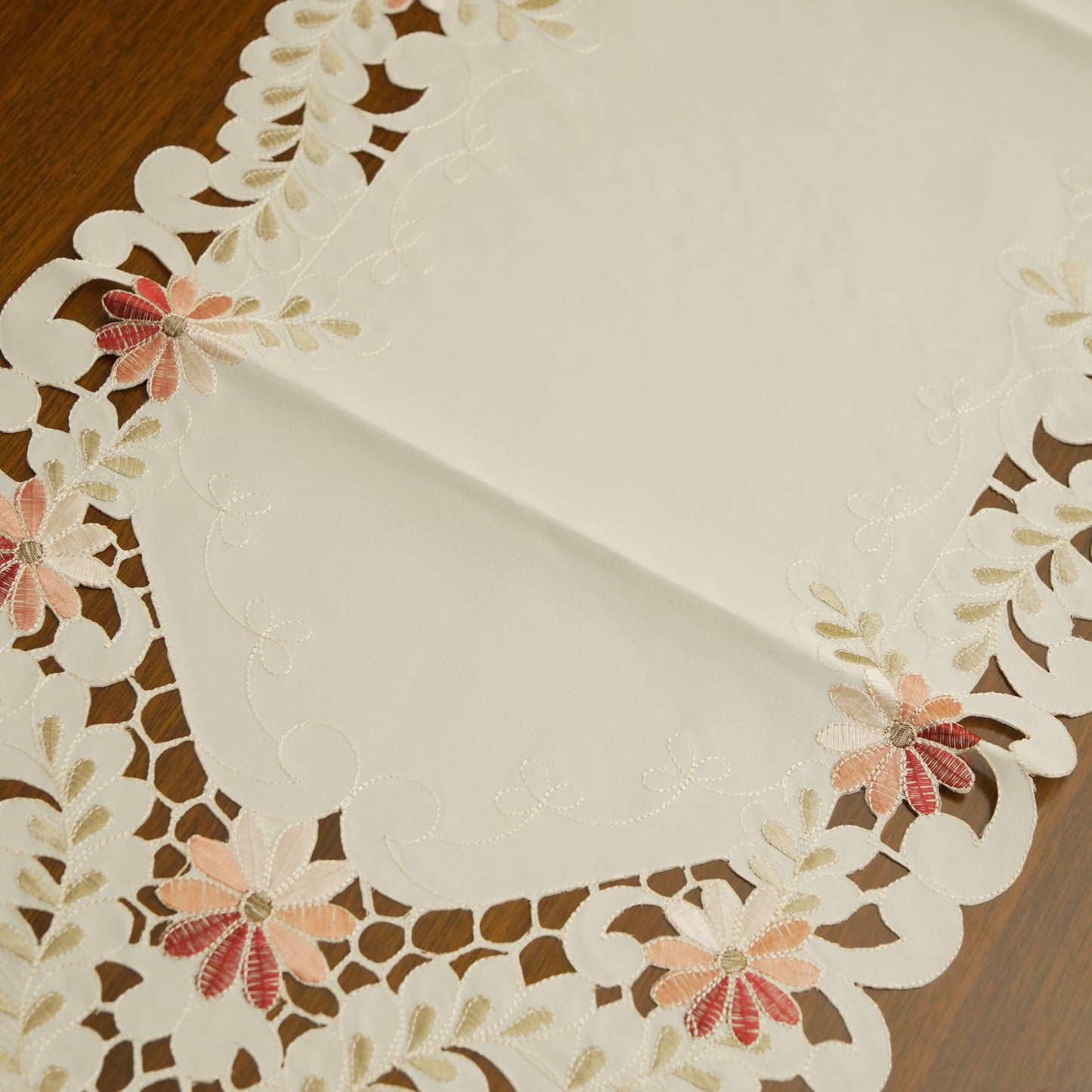 Elegant Floral Cutwork Table Runner with Tassels