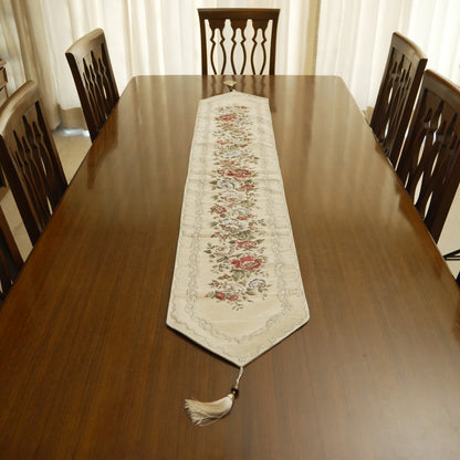 Vintage Floral Jacquard Long Table Runner with Tassels