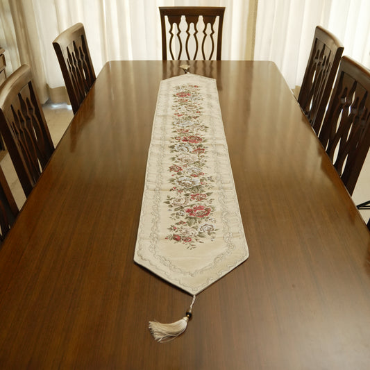 Vintage Floral Jacquard Long Table Runner with Tassels