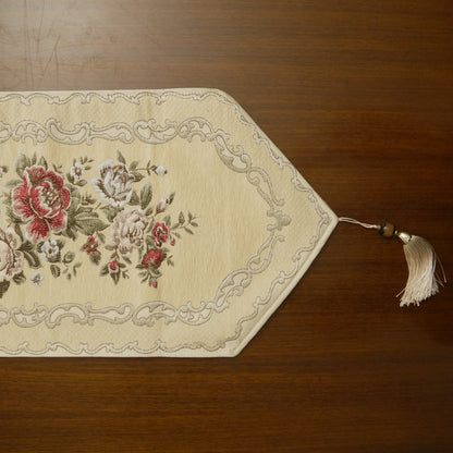Vintage Floral Jacquard Long Table Runner with Tassels