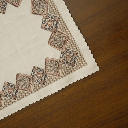 Premium White Long Table Runner with Geometric Woven Border