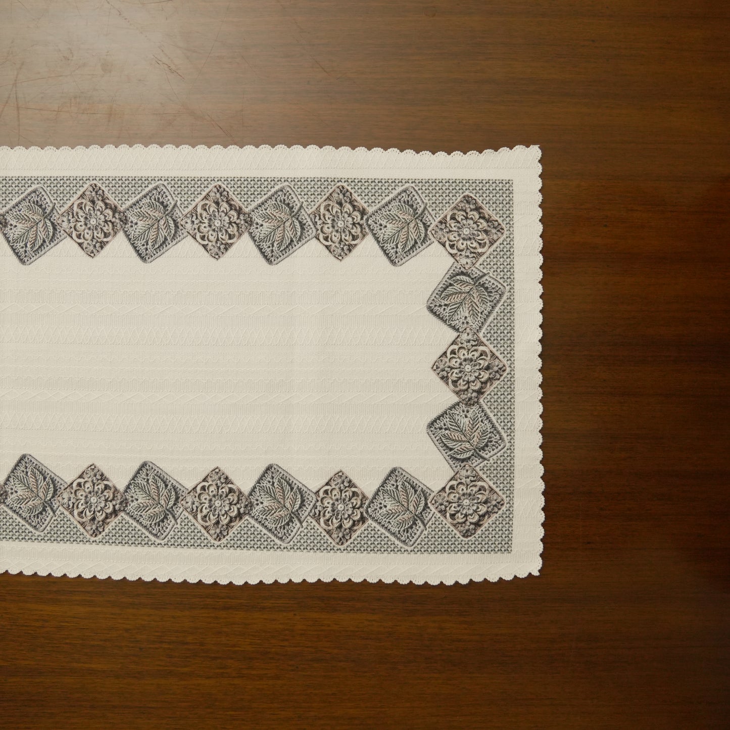 Classic Embroidered Long Table Runner with Geometric Border