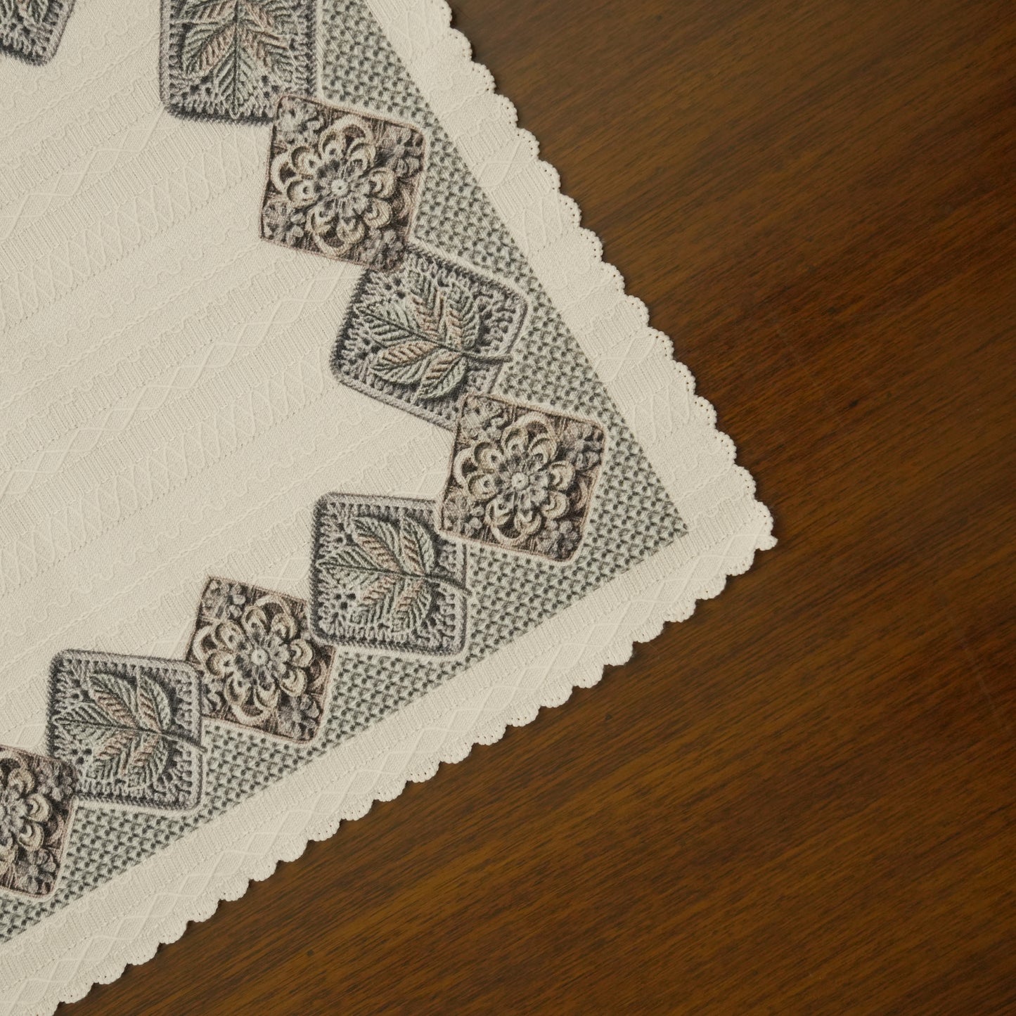 Classic Embroidered Long Table Runner with Geometric Border