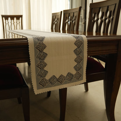 Classic Embroidered Long Table Runner with Geometric Border