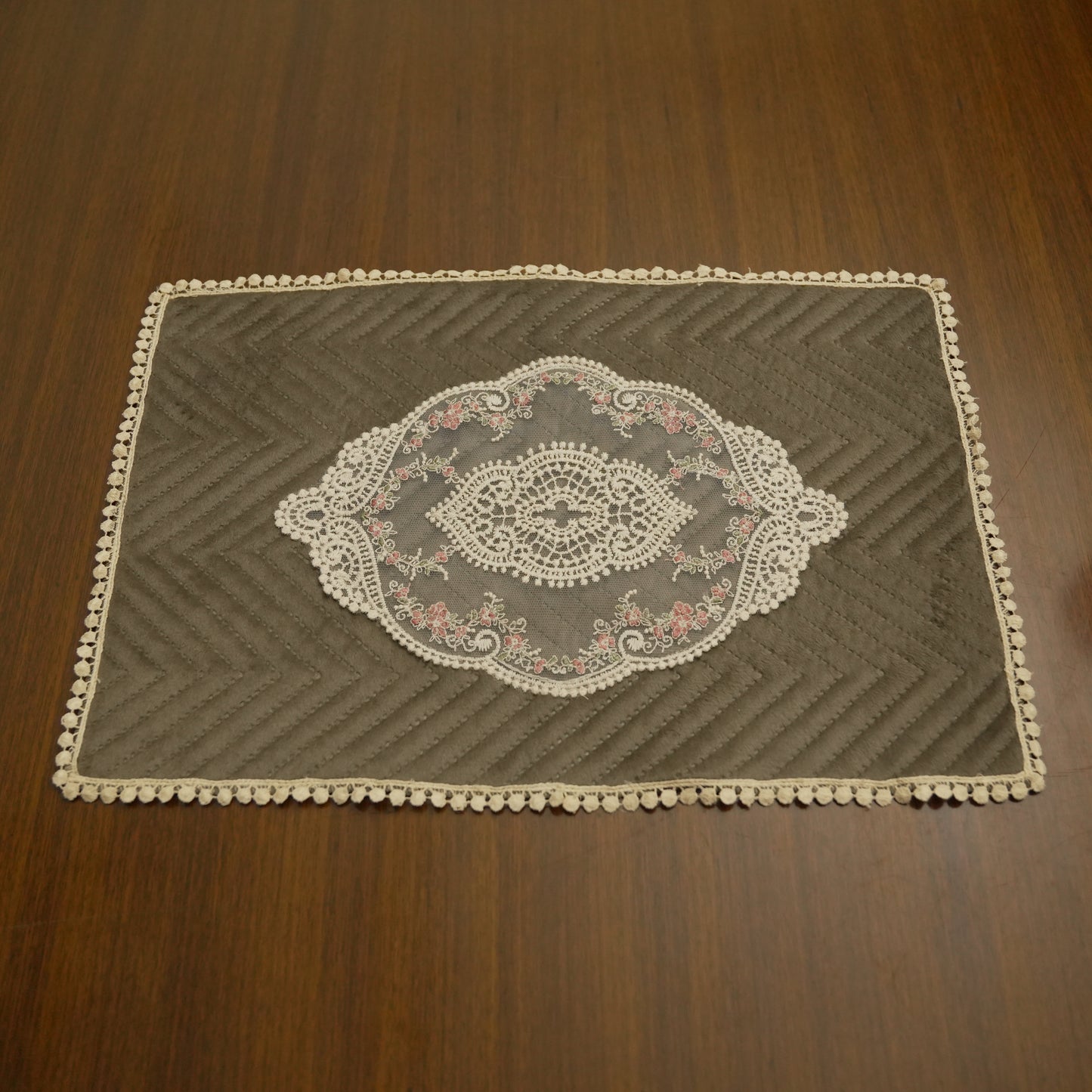 Grey Floral Embroidered Decorative Table Mat (Set of 2)