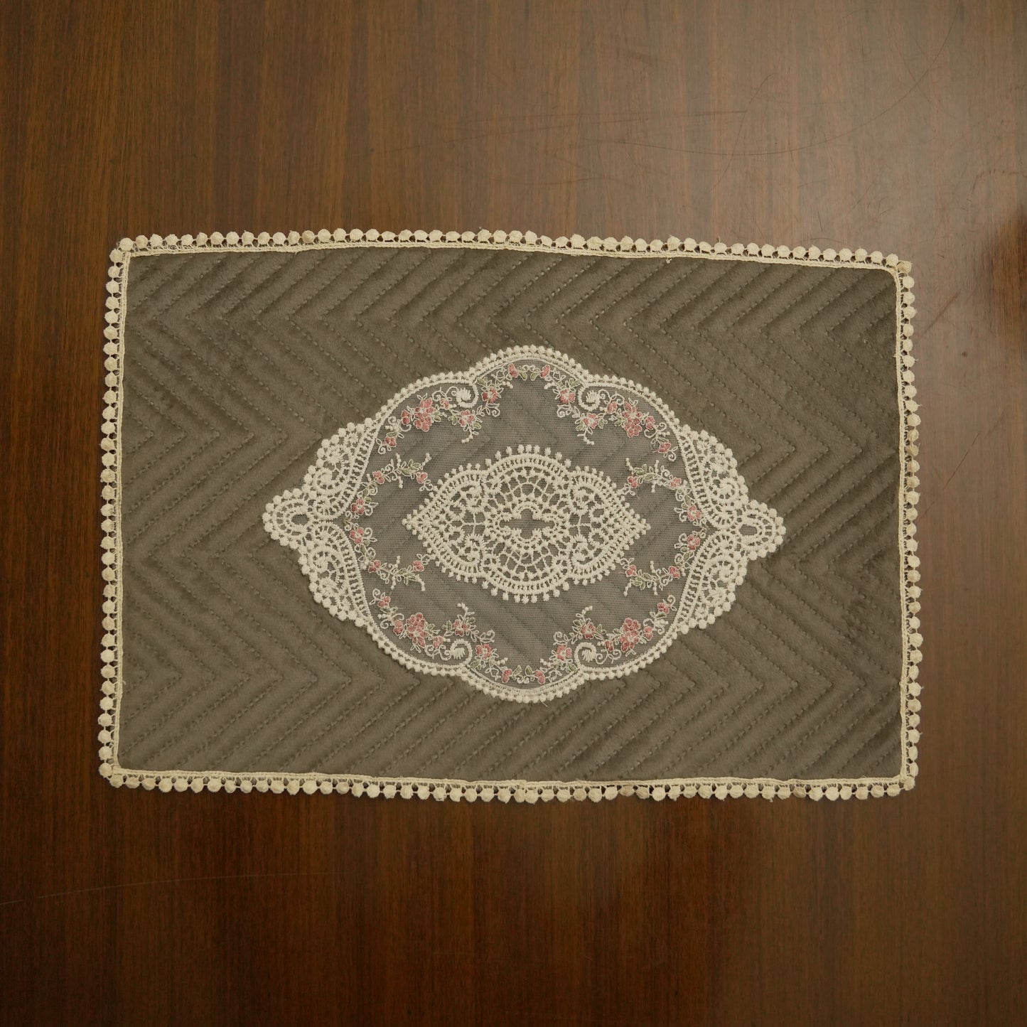 Grey Floral Embroidered Decorative Table Mat (Set of 2)