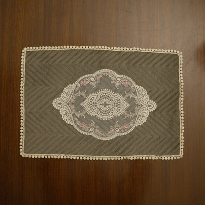 Grey Floral Embroidered Decorative Table Mat (Set of 2)